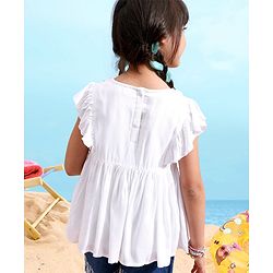 Babyhug 100% Rayon Half Sleeves Top Floral Embroidery & Frill Detailing - White
