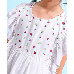 Babyhug 100% Rayon Half Sleeves Top Floral Embroidery & Frill Detailing - White