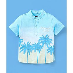 Babyhug Cotton Knit Half Sleeves T-Shirt Trees Print - Blue