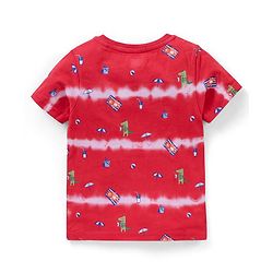 Babyhug Cotton Half Sleeves T-Shirt With Tie Dye & Dino Print- Red