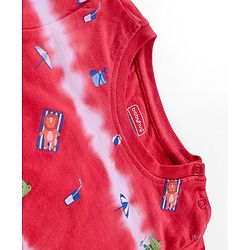 Babyhug Cotton Half Sleeves T-Shirt With Tie Dye & Dino Print- Red