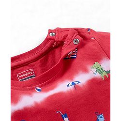 Babyhug Cotton Half Sleeves T-Shirt With Tie Dye & Dino Print- Red
