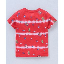 Babyhug Cotton Half Sleeves T-Shirt With Tie Dye & Dino Print- Red