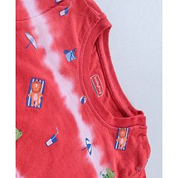 Babyhug Cotton Half Sleeves T-Shirt With Tie Dye & Dino Print- Red