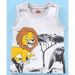 Babyhug Cotton Sleeveless T-Shirt Lion Print- White & Black