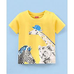 Babyhug Cotton Half Sleeves T-Shirt Wild Animal Print - Yellow