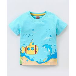 Babyhug Cotton Jersey Half Sleeves T-Shirt Dolphin Print - Blue