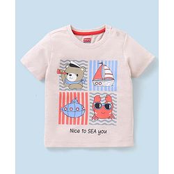 Babyhug Cotton Half Sleeves T-Shirt Bear & Crab Print- Beige