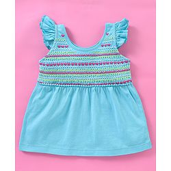 Babyhug 100% Cotton Sleeveless Top and Shorts Set Embroidered - Aqua Blue & White