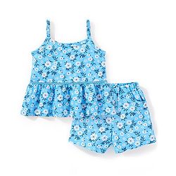 Babyhug 100% Cotton Sleeveless Top and Shorts Set Floral Print - Blue