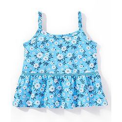 Babyhug 100% Cotton Sleeveless Top and Shorts Set Floral Print - Blue