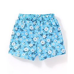 Babyhug 100% Cotton Sleeveless Top and Shorts Set Floral Print - Blue