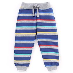 Babyhug Cotton Full Length Lounge Pant Stripes & Number Print Pack of 2- Blue & Grey