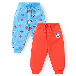 Babyhug Cotton Full Length Football Print Lounge Pants Pack of 2 - Blue & Red