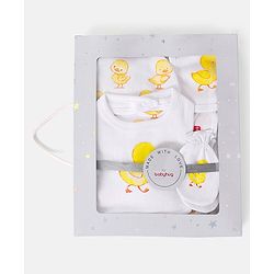 Babyhug  Preemie 100 % Cotton Baby Clothing Gift Sets Pack of 5 - White & Yellow