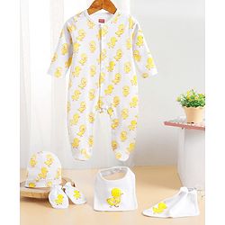 Babyhug 100 % Cotton Baby Clothing Gift Sets Pack of 5 - White & Yellow