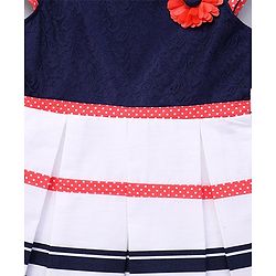 Babyhug Short Sleeves Frock Flower Applique - Navy White