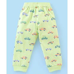 Babyhug Cotton Full Length Lounge Pant Car Print- Lime