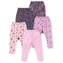 Babyhug Cotton Lycra Knit Full Length Leggings Pack of 5 - Pink & Navy