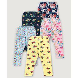 Babyhug Cotton Knit Full Length Floral Printed Legging Pack of 5 - Multicolour
