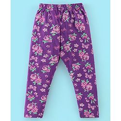 Babyhug Cotton Lycra Knit Full Length Leggings Pack of 5 - Black White & Purple