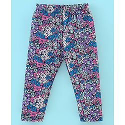 Babyhug Cotton Lycra Knit Full Length Leggings Pack of 5 - Black White & Purple