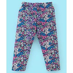 Babyhug Cotton Lycra Knit Full Length Leggings Pack of 5 - Black White & Purple