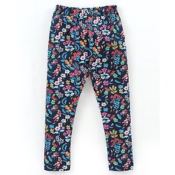 Babyhug Cotton Knit Full Length Leggings Floral Print - Navy