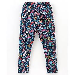 Babyhug Cotton Knit Full Length Leggings Floral Print - Navy