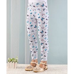 Babyhug Cotton Lycra Full Length Butterfly Printed Leggings - Grey