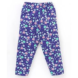 Babyhug Cotton Lycra Full Length Floral Printed Leggings - Navy Blue