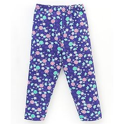 Babyhug Cotton Lycra Full Length Floral Printed Leggings - Navy Blue