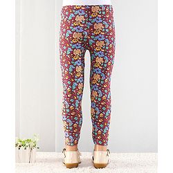 Babyhug Cotton Elastic Knit Full Length Leggings Floral Print - Maroon
