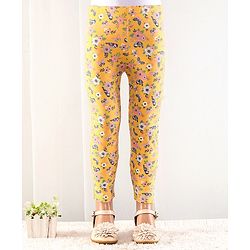 Babyhug Cotton Lycra Full Length Floral Printed Leggings - Yellow
