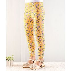 Babyhug Cotton Lycra Full Length Floral Printed Leggings - Yellow