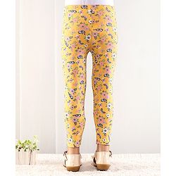 Babyhug Cotton Lycra Full Length Floral Printed Leggings - Yellow