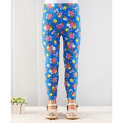 Babyhug Cotton Lycra Full Length Floral Printed Leggings - Blue