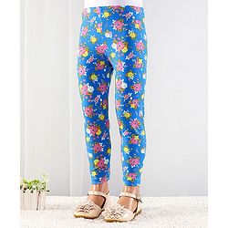 Babyhug Cotton Lycra Full Length Floral Printed Leggings - Blue