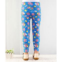 Babyhug Cotton Lycra Full Length Floral Printed Leggings - Blue