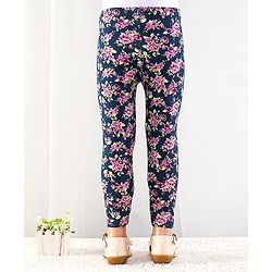 Babyhug Cotton Lycra Full Length Floral Printed Leggings - Navy Blue