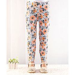 Babyhug Cotton Lycra Full Length Floral Printed Leggings - Grey