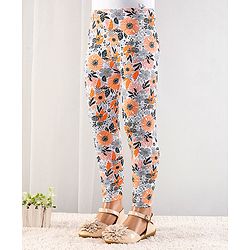 Babyhug Cotton Lycra Full Length Floral Printed Leggings - Grey