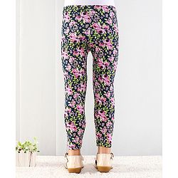 Babyhug Cotton Lycra Full Length Floral Printed Leggings - Navy Blue