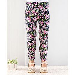 Babyhug Cotton Lycra Full Length Floral Printed Leggings - Navy Blue