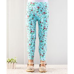 Babyhug Cotton Lycra Full Length Floral Printed Leggings With Stretch - Blue