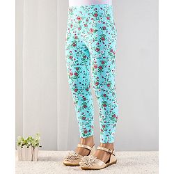 Babyhug Cotton Lycra Full Length Floral Printed Leggings With Stretch - Blue