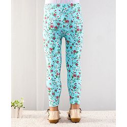 Babyhug Cotton Lycra Full Length Floral Printed Leggings With Stretch - Blue
