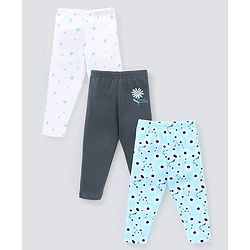 Babyhug Cotton Elastic Knit Full Length Leggings Star Print Pack of 3 - White