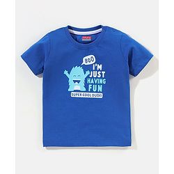 Babyhug Cotton Half Sleeves T-Shirt With Text Print - Blue
