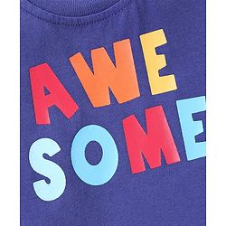 Babyhug Cotton Knit Half Sleeves T-Shirt Awesome Print - Violet